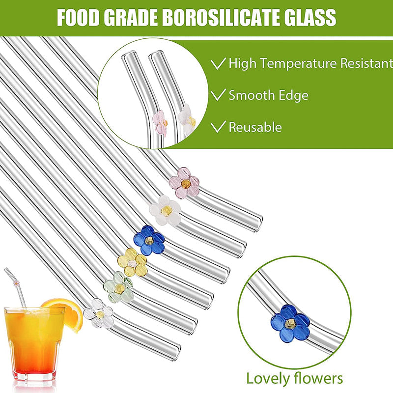 Elegante wiederverwendbare Glasstrohhalme mit Reinigungsbürste – 6er Set