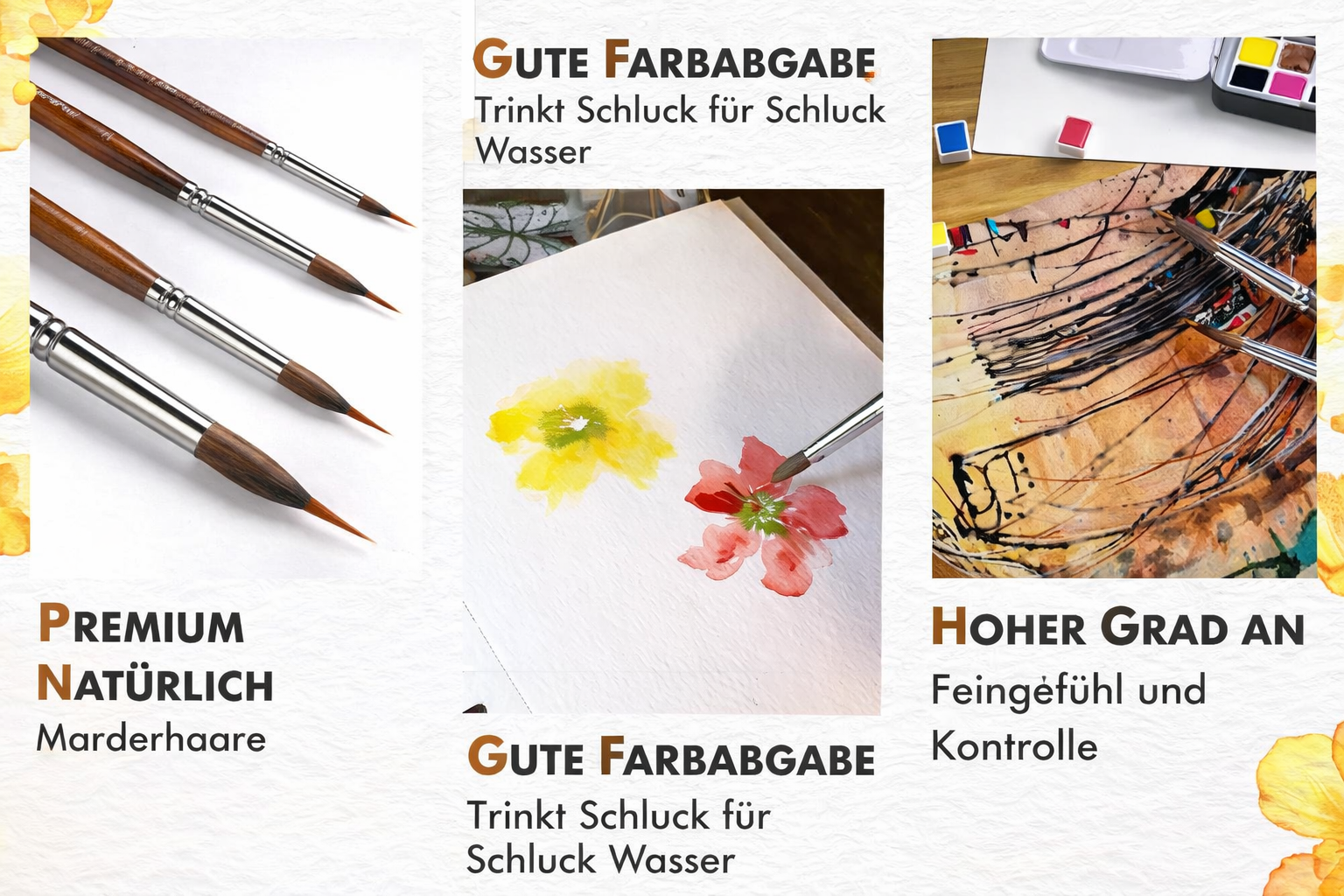 Präzisionspinselset mit Holzgriff für filigrane Arbeiten
