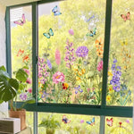 Bunte Fensteraufkleber mit Blumen- und Schmetterlingsmotiven