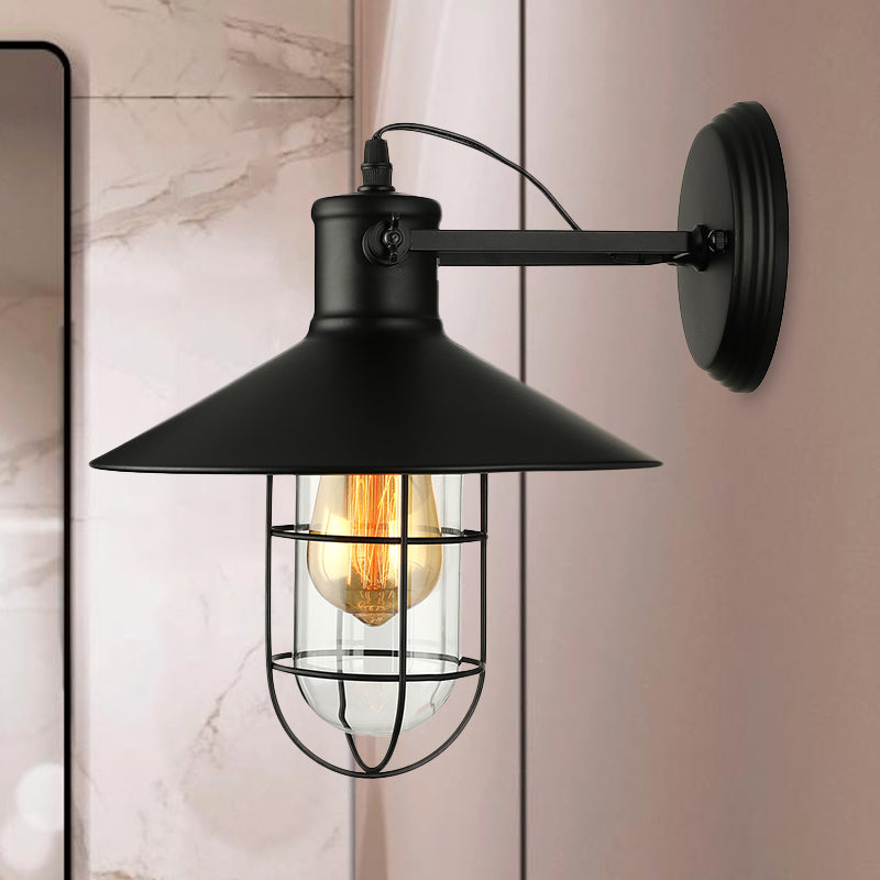 Elegante Wandleuchte aus Glas im Industrie-Stil – Schwarz/Rost