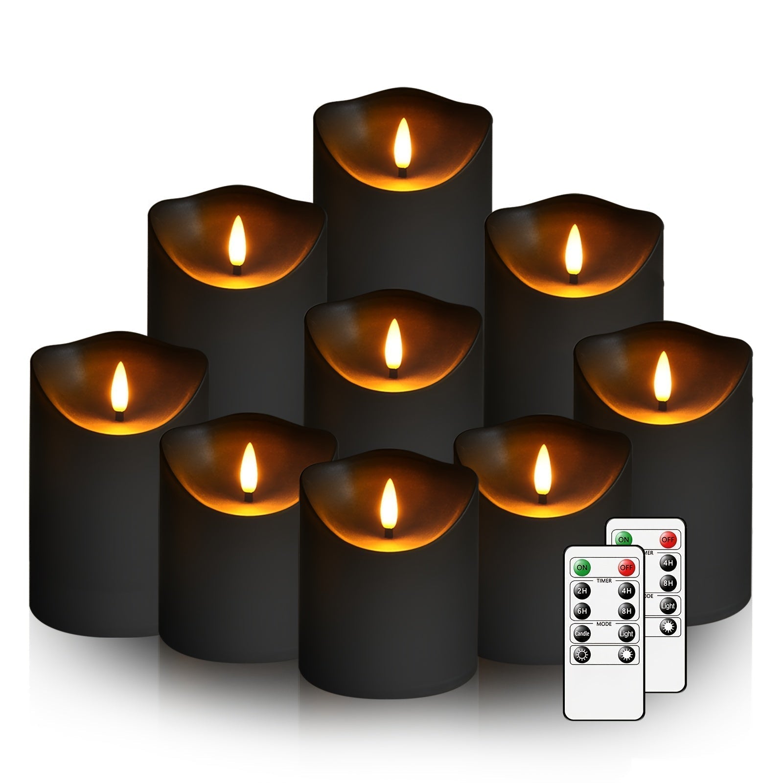 Set von 9 LED-Kerzen ohne Flamme – Fernbedienung und Glitzerfinish