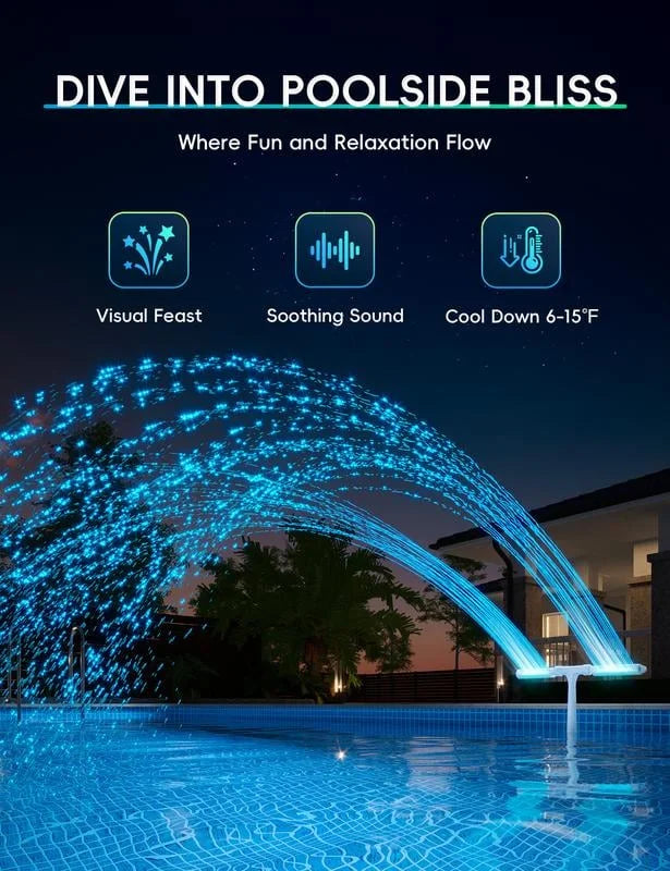 Solarbetriebene Poolfontäne mit RGB-LED-Beleuchtung – Doppelbogen, Fernbedienung