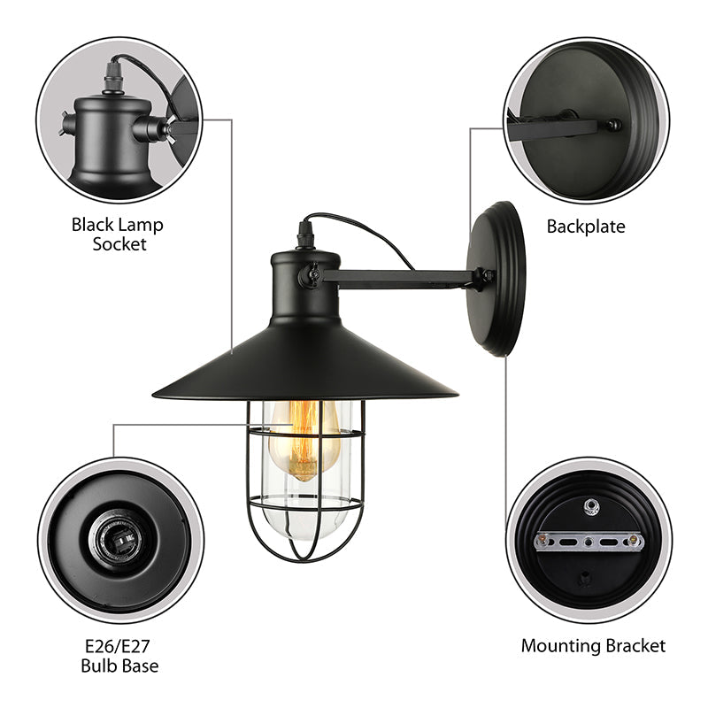 Elegante Wandleuchte aus Glas im Industrie-Stil – Schwarz/Rost