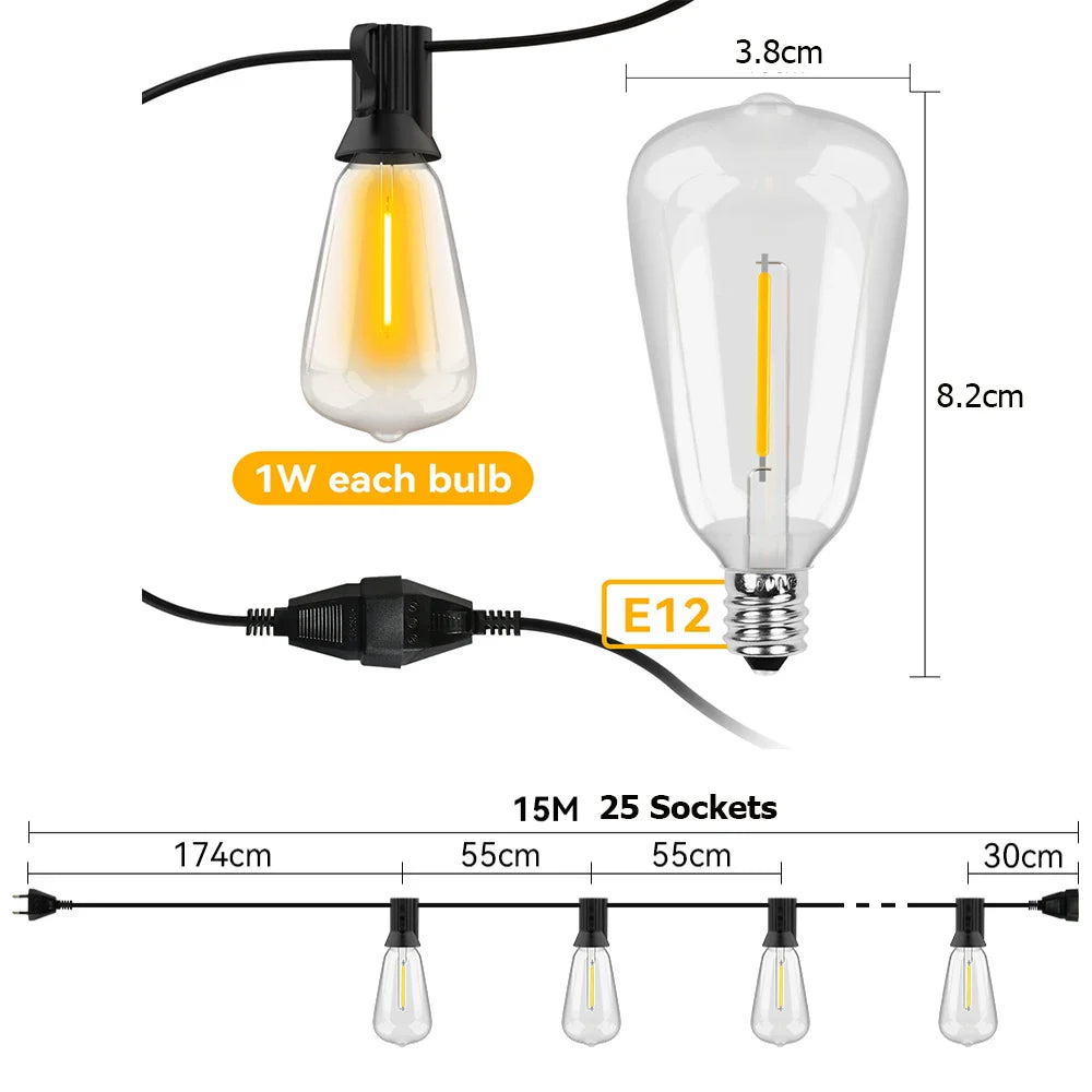 Wetterfeste LED-Lichterkette mit nostalgischen Glühbirnen