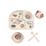 Kindergeschirrset mit Wolkenmuster – Teller, Schüssel, Becher & Besteck