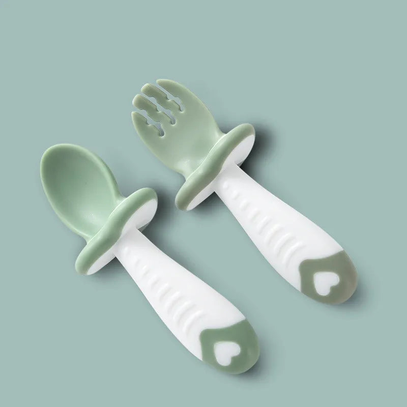 Ergonomisches Silikon Besteckset für Kleinkinder – Löffel und Gabel