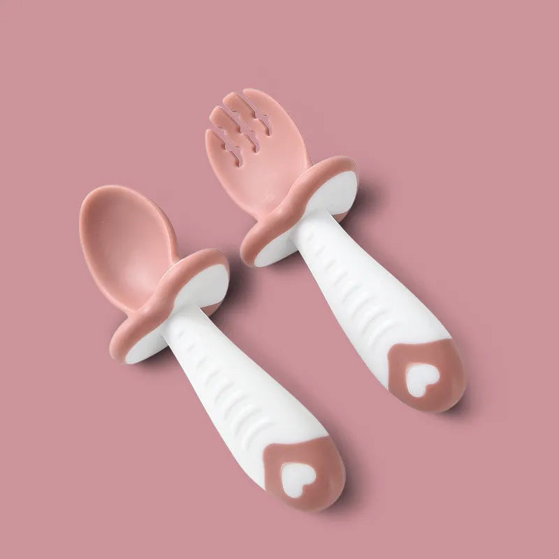 Ergonomisches Silikon Besteckset für Kleinkinder – Löffel und Gabel