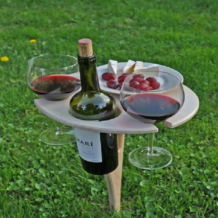 Elegant folding table for the perfect picnic with wine holder