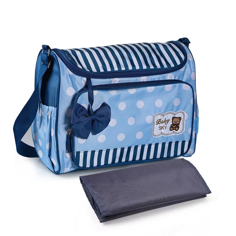 Wickeltasche für Babys in Blau mit Wickelauflage und Flaschenhalter