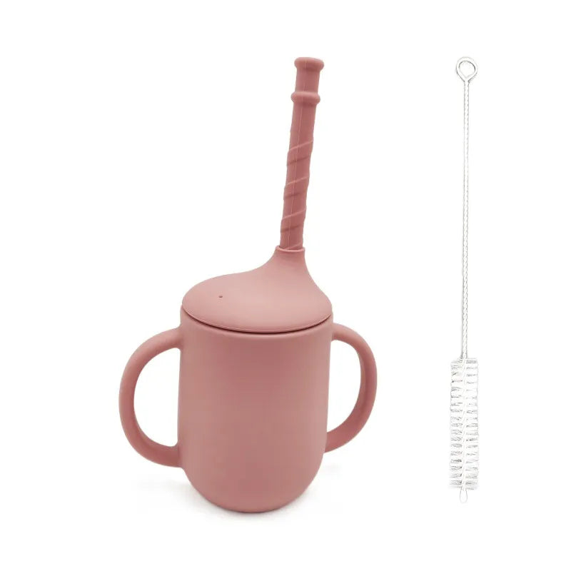 Auslaufsicherer Silikonbecher mit Griffen und Strohhalm für Babys