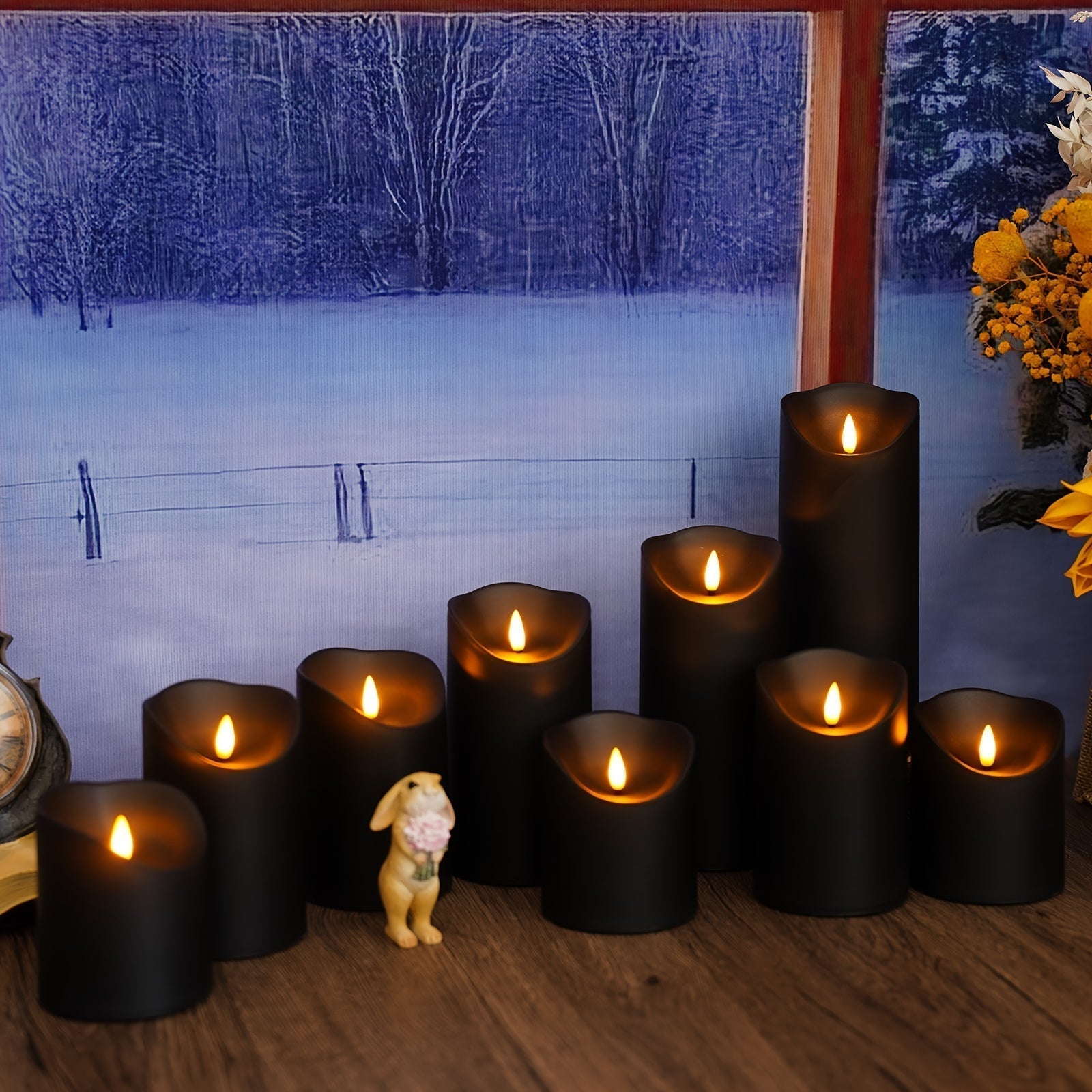 Set von 9 LED-Kerzen ohne Flamme – Fernbedienung und Glitzerfinish