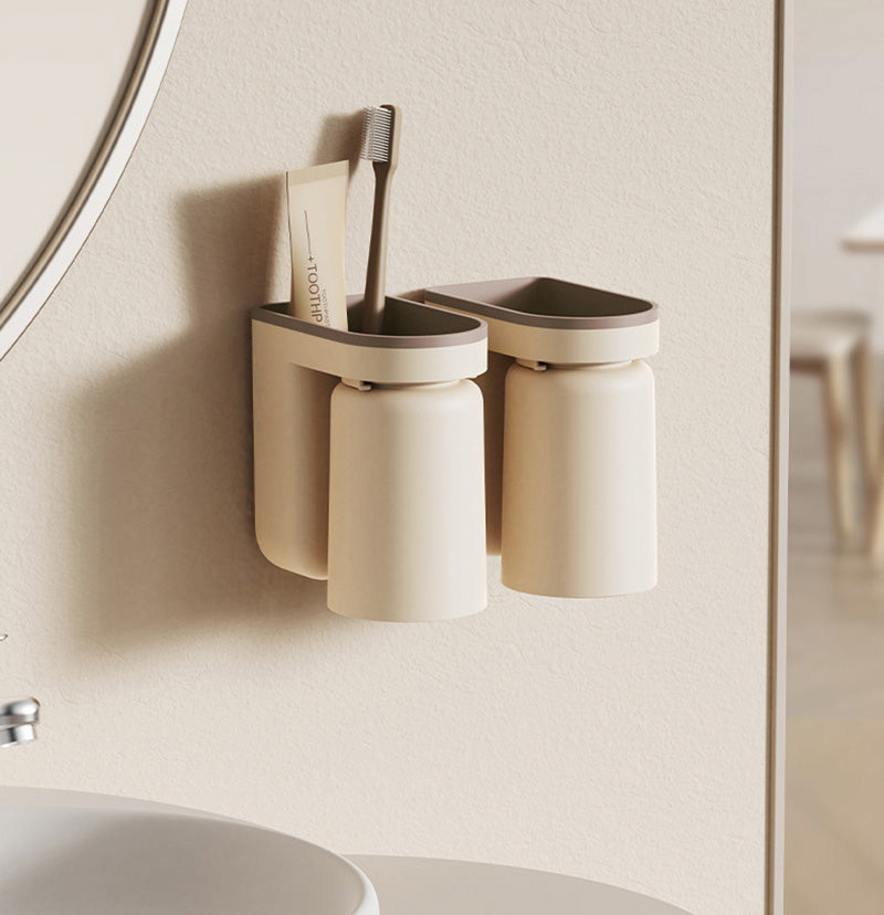 Wandmontage für Zahnbürste und Becher – 2-in-1, bohrfreier Stauraum