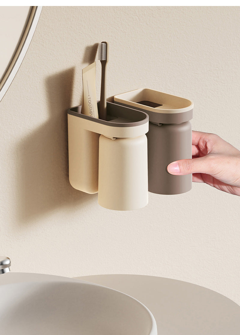 Wandmontage für Zahnbürste und Becher – 2-in-1, bohrfreier Stauraum