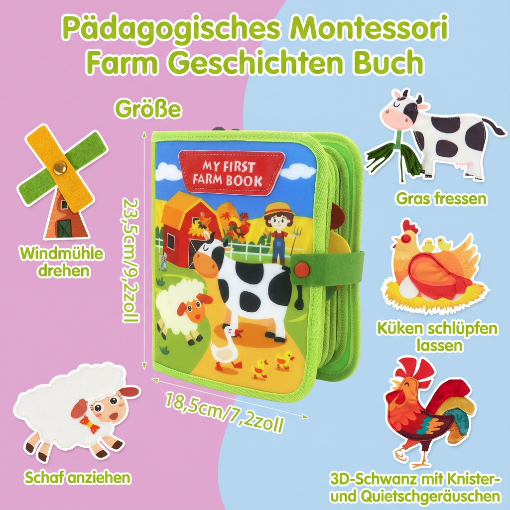Geschichtenbuch über Bauernhof-Themen im Montessori-Stil