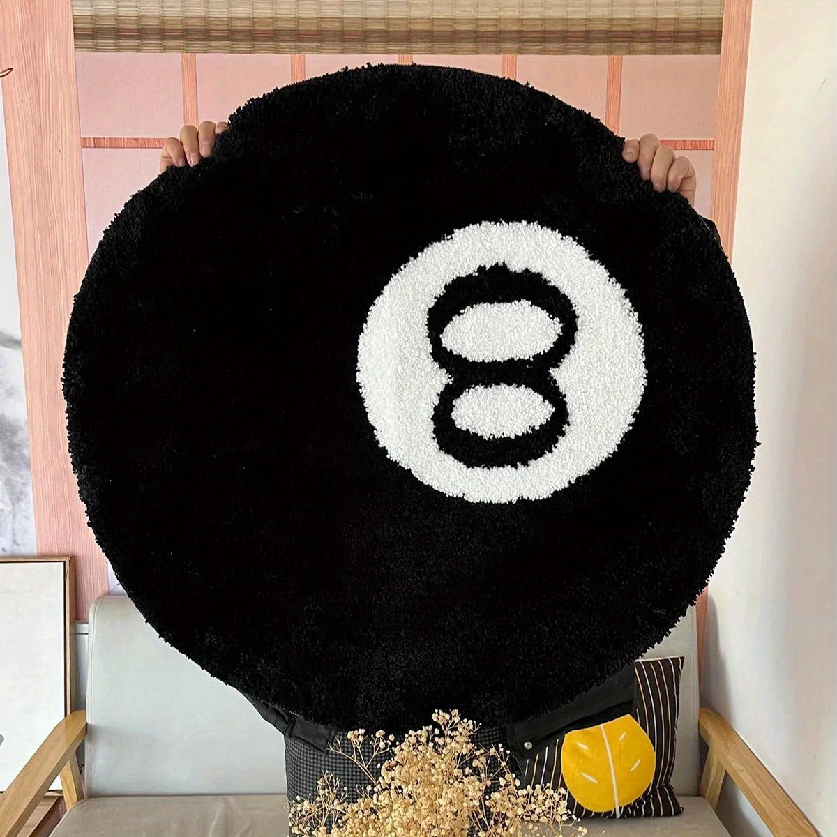 Runder Bodenmatte mit 8-Ball-Motiv – Rutschfester Teppich für Wohnzimmer, Badezimmer & Dekoration | Erhältlich in Größen