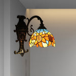 Elegante Wandlampe mit Tiffany-Sonnenblumen-Motiv in Orange