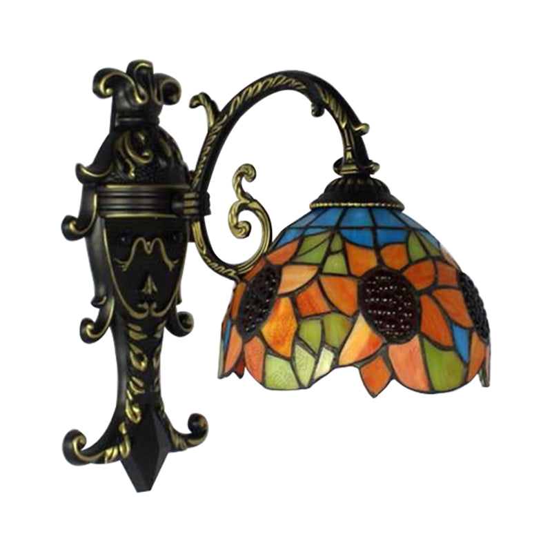 Elegante Wandlampe mit Tiffany-Sonnenblumen-Motiv in Orange