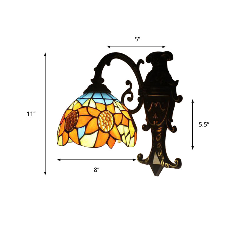 Elegante Wandlampe mit Tiffany-Sonnenblumen-Motiv in Orange