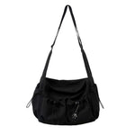 Nylon Umhängetasche in Schwarz – Urbaner Messengerbag mit Reißverschluss für den Alltag