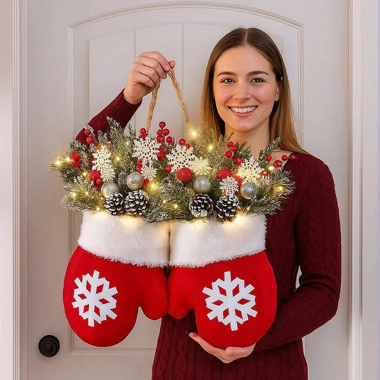 Festlicher Weihnachtskranz in Handschuhform – 120 LEDs mit Timer