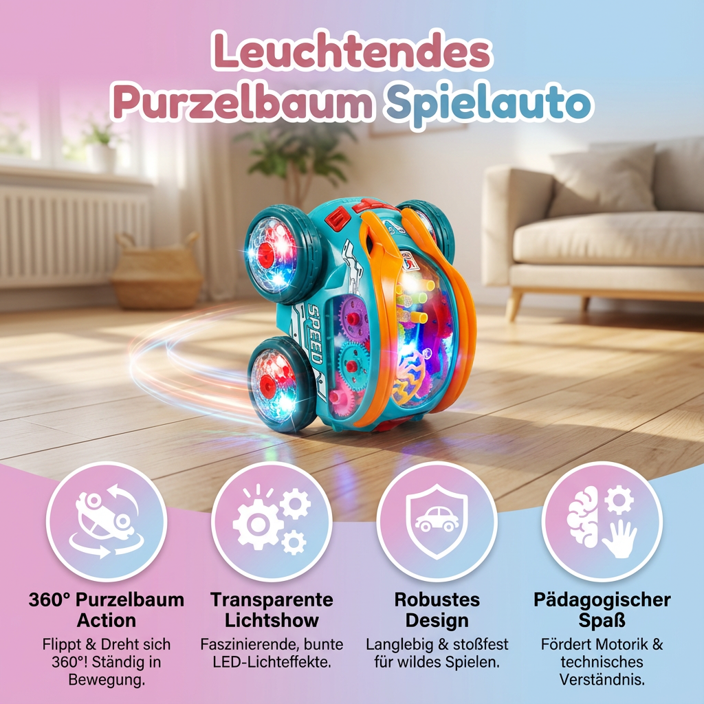 Spielauto mit leuchtenden Purzelbaum-Funktionen