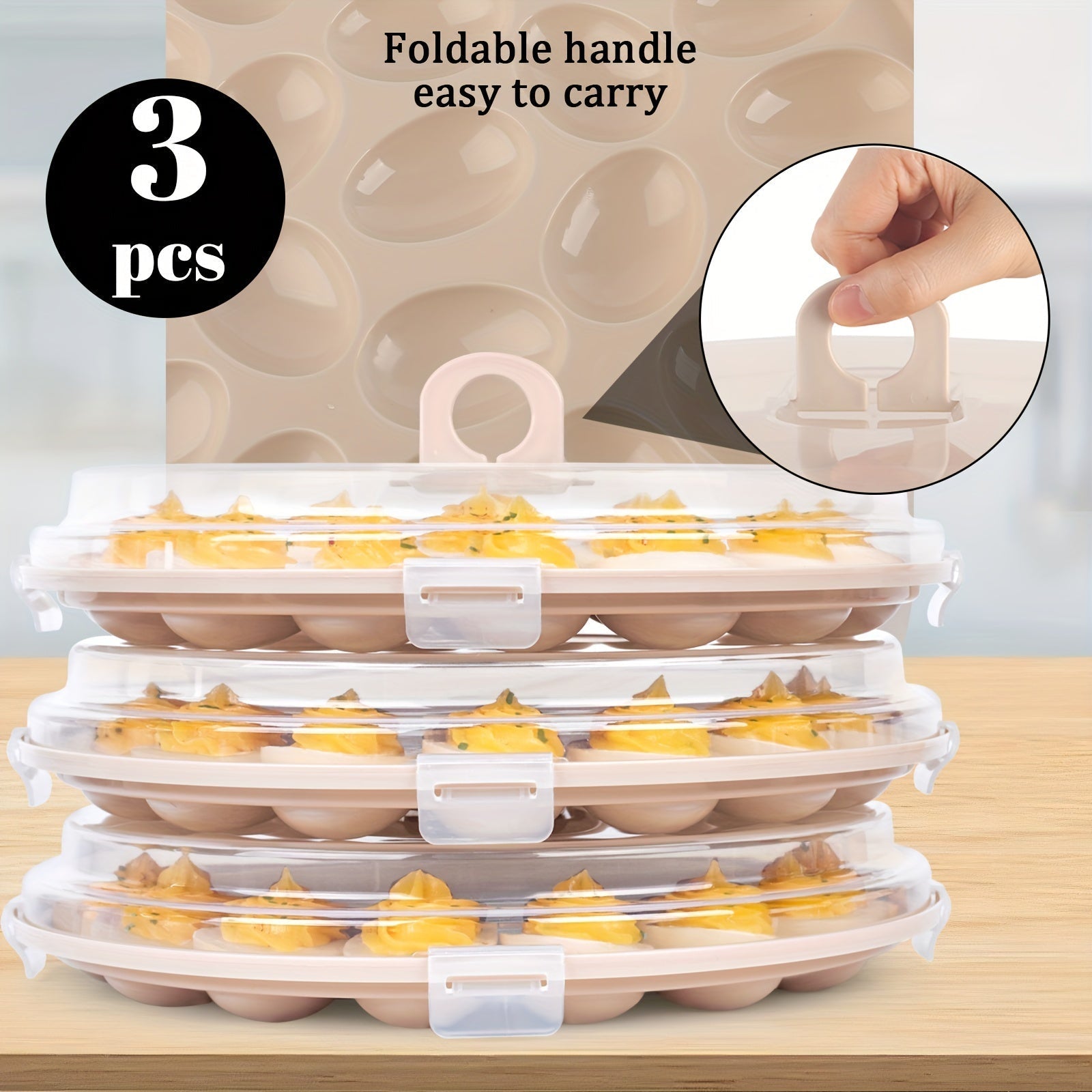 Elegante 3er Set für gefüllte Eier – Brauner Träger mit Deckel für 22 Eier