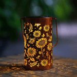 Solare Gartenlaterne mit Sonnenblumen-Motiv