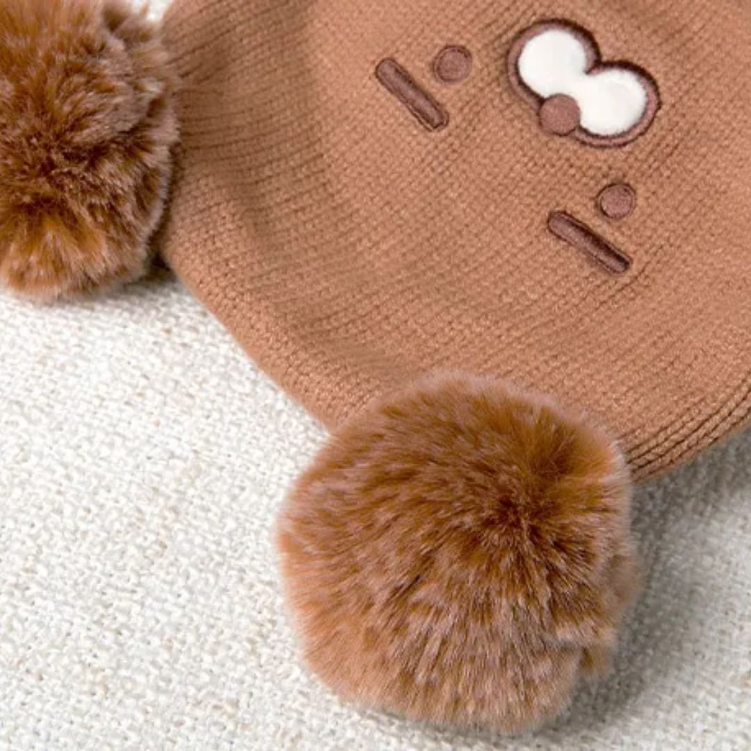 Warme Strickmütze für Babys mit Ohren – Fleecefutter und Tierdesign