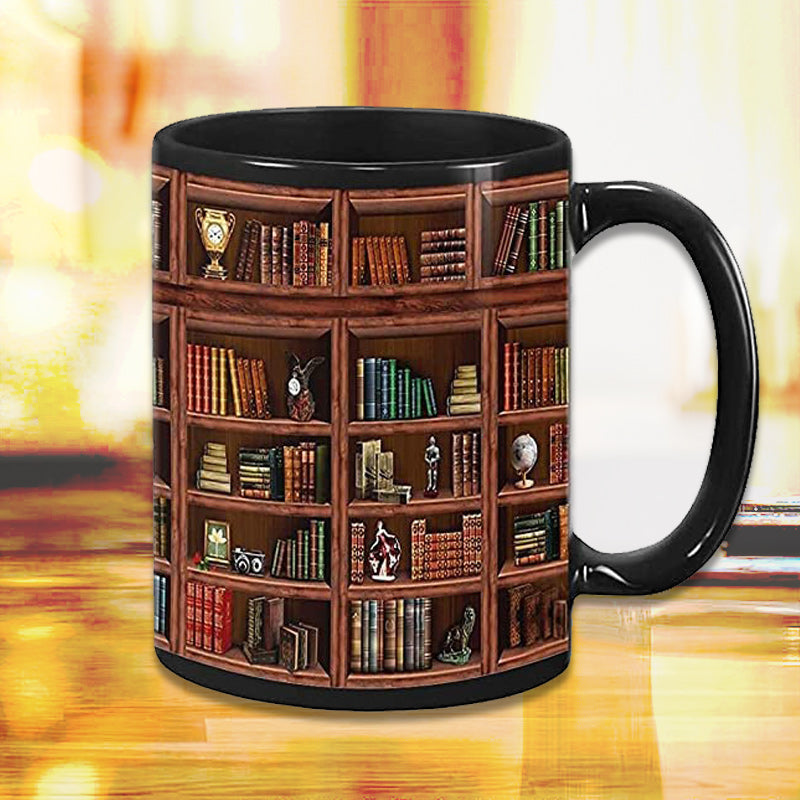 Kreative Keramiktasse für Katzen- und Buchliebhaber
