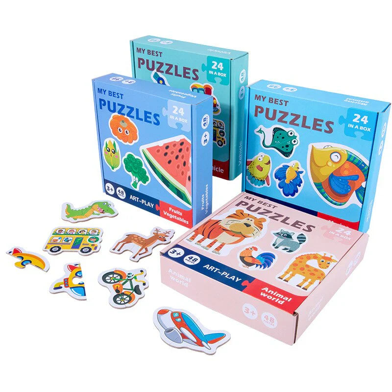 Pädagogisches Puzzle für Kinder mit bunten Motiven zum Lernen