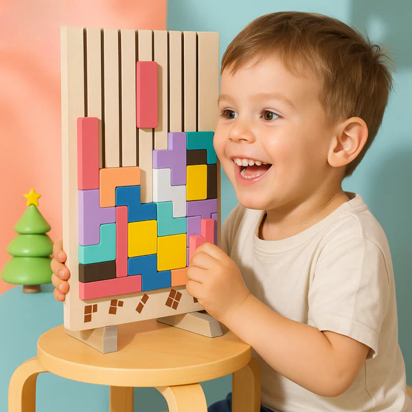 Buntes Tetris Holzspielzeug – Kreatives Bauvergnügen ab 5 Jahren