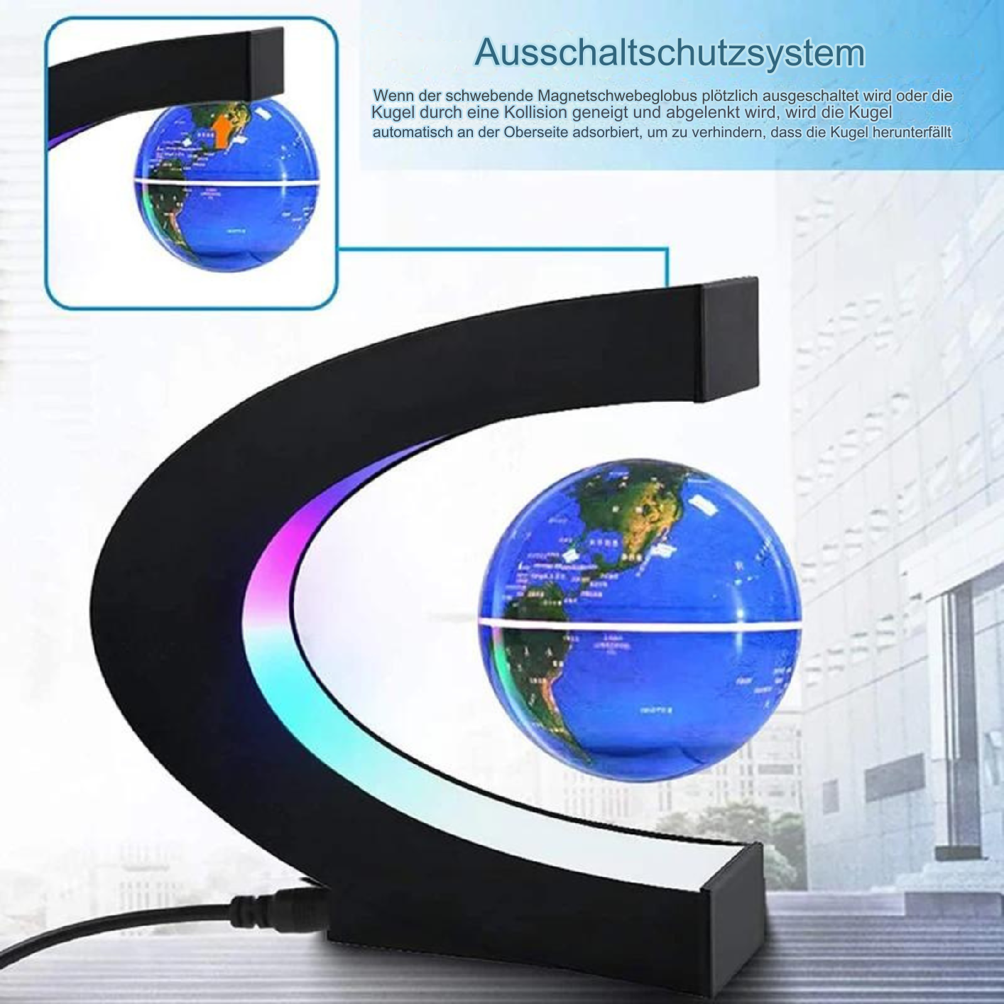 AstroGlobus LED Weltkugel – Schwebende Globenlampe mit magnetischer Aufhängung
