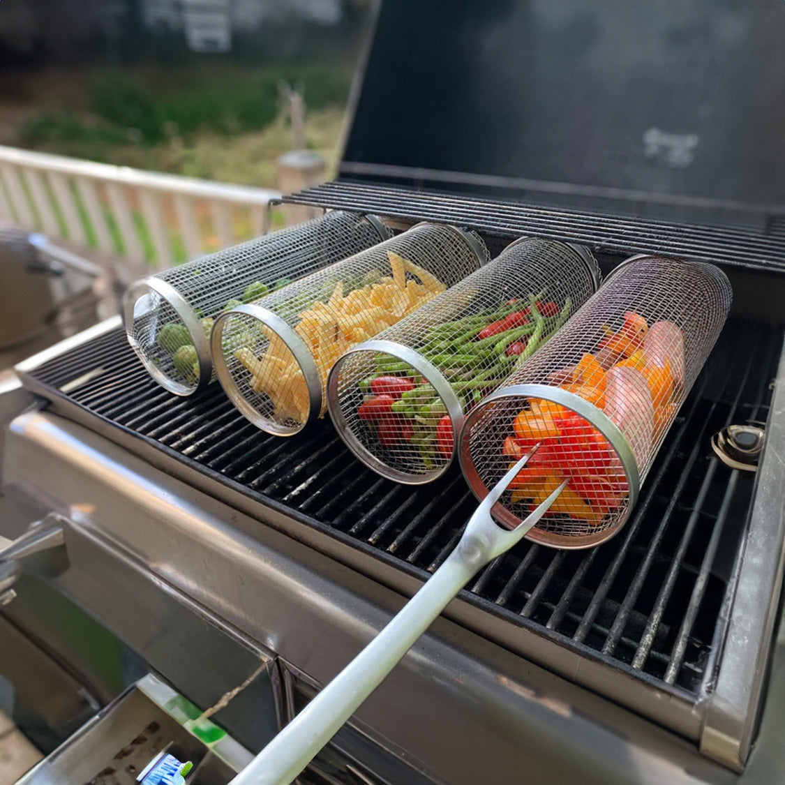 Edelstahl Grillkorb mit Rollen für BBQ