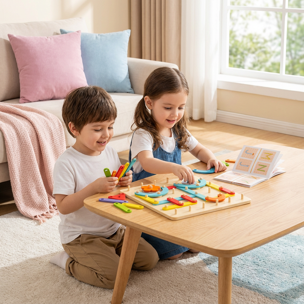 Holzpuzzle Spielzeug mit Montessori Design für kreative Nagelspiele