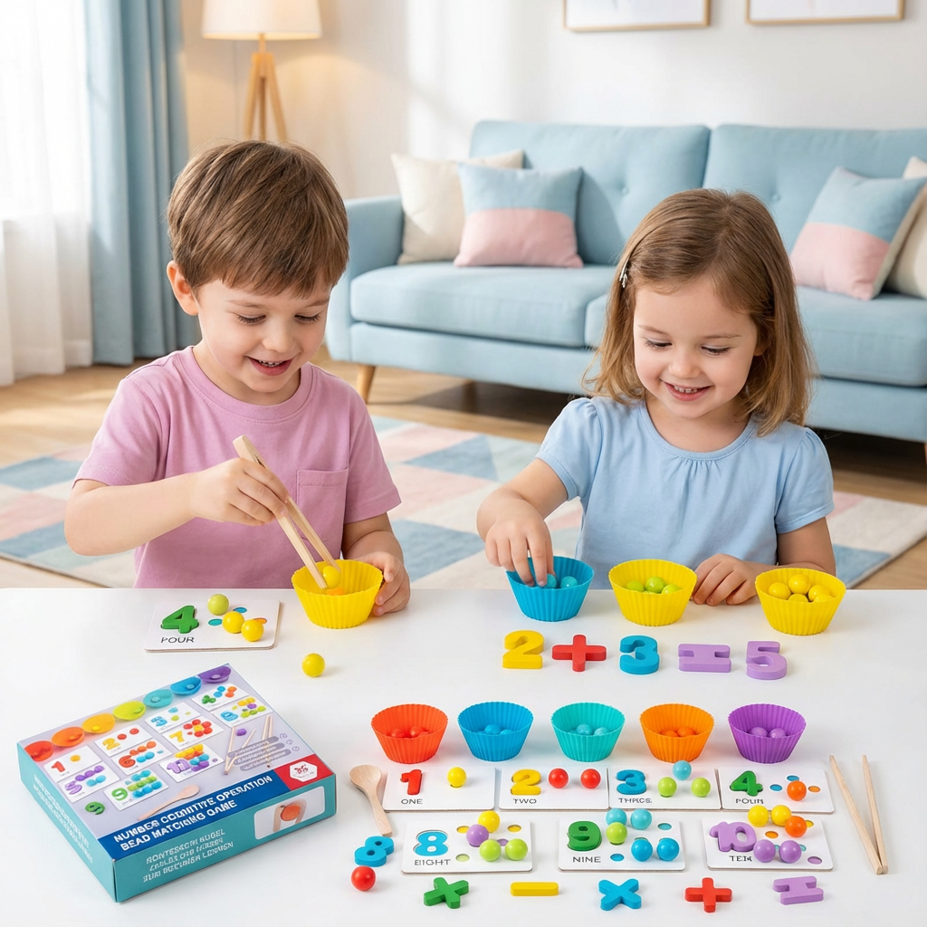 Sortierset mit Kugeln für Zahlen und Farben – Montessori Lernspiel