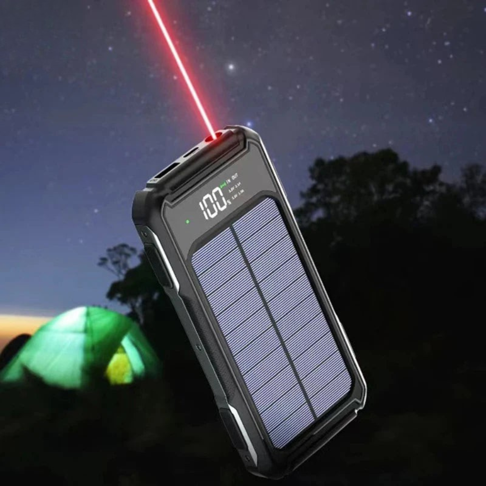 leistungsstarker Solar-Powerbank mit 4-in-1 Kabel und Notlicht