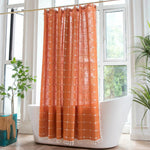 Stylish shower curtain in linen-cotton mix with fringes
