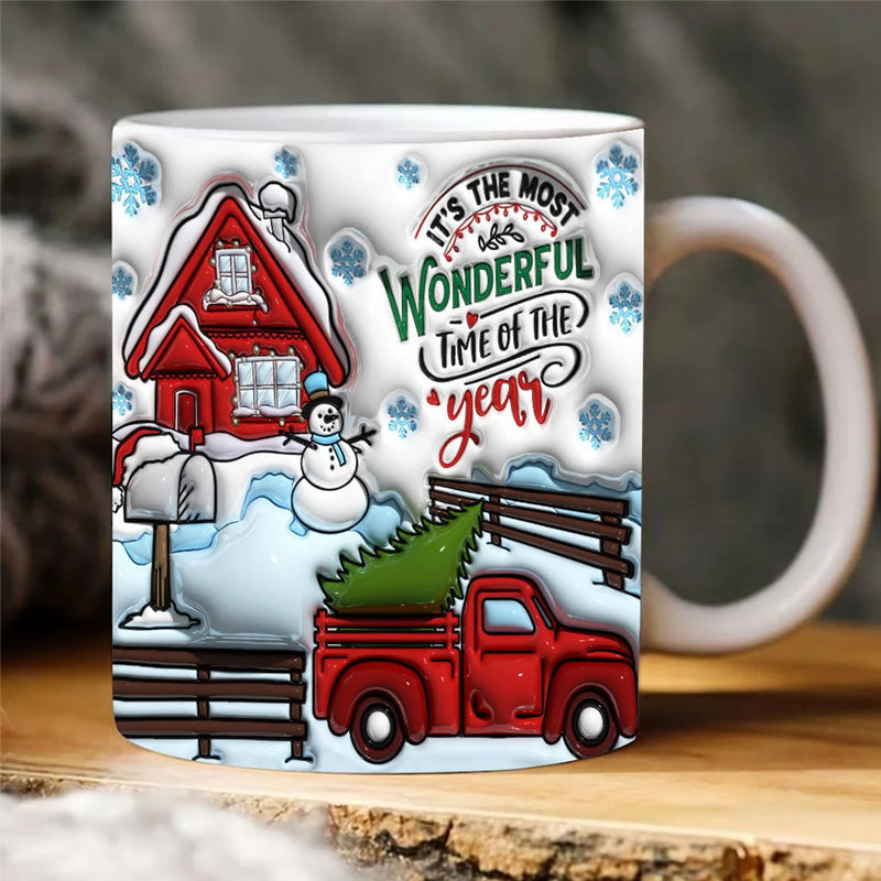 Verspielte 3D Weihnachtskeramik-Tasse für festliche Momente