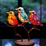 Doppelseitige Acrylornamente mit bunten Vögeln auf Ästen