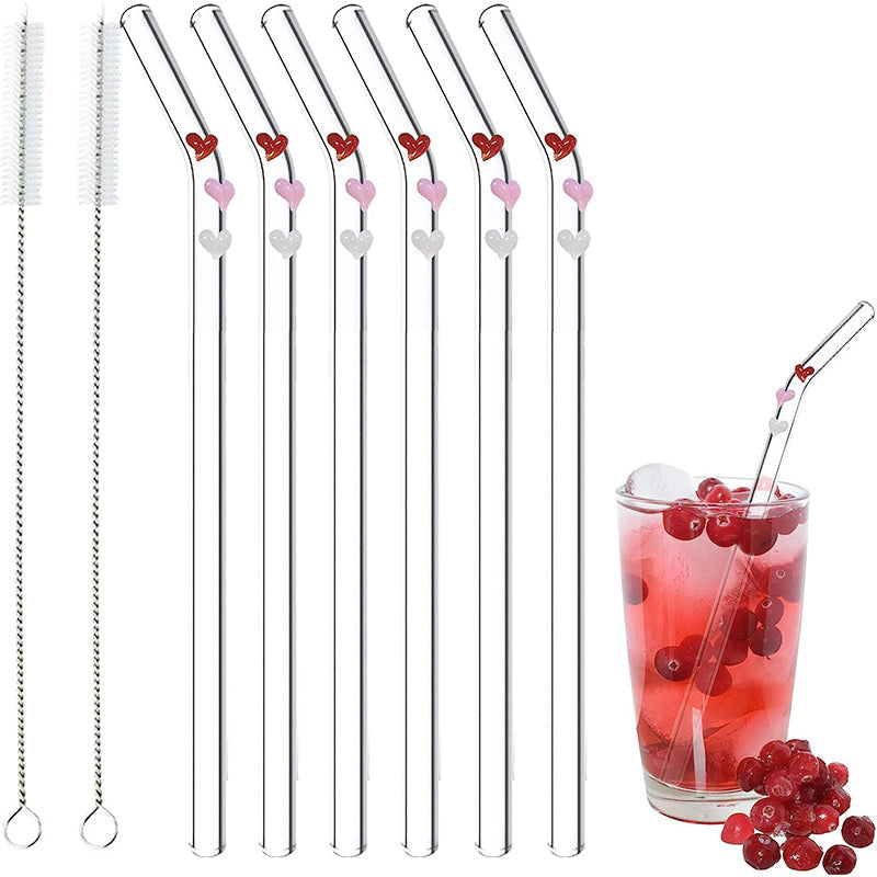 6 Stück Wiederverwendbare Glasstrohhalme mit Reinigungsbürste
