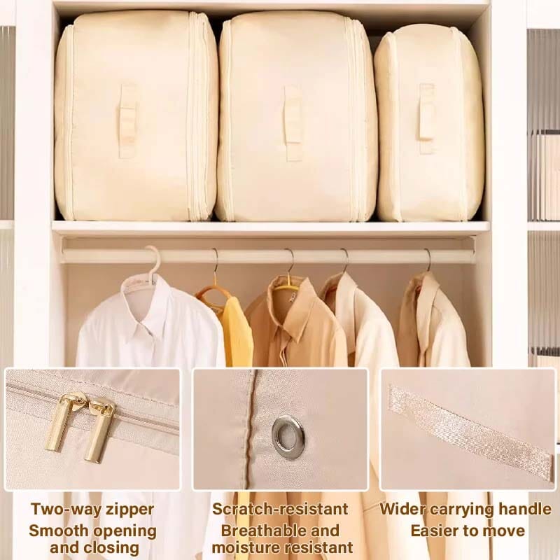 Space-saving, self-compressing storage bag