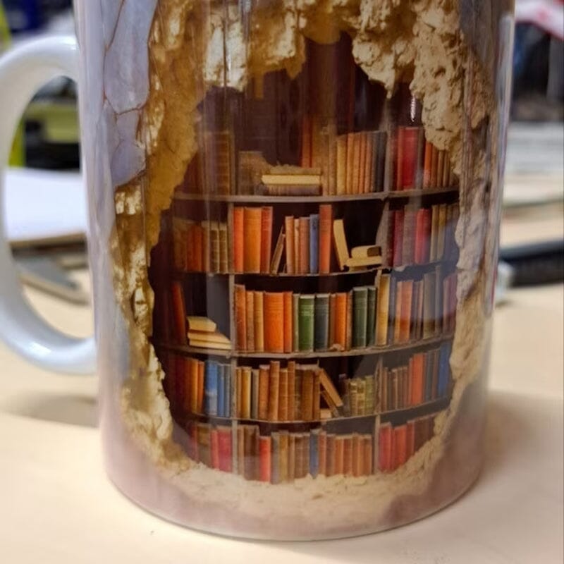 Bücherregal-Tasse im 3D-Design für Bücherliebhaber