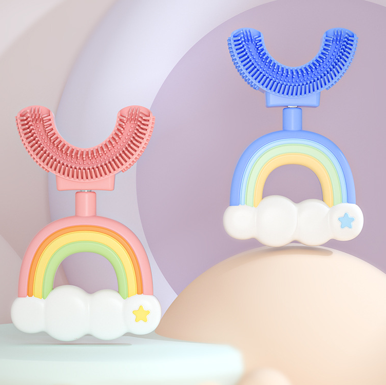 Regenbogenfarbene U-förmige Silikonzahnbürste für Kinder