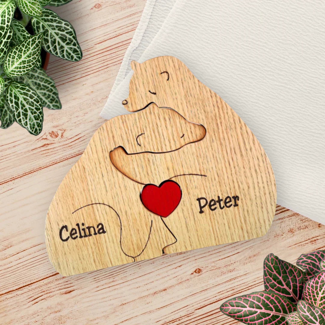 Personalisierbares Holzpuzzle mit Bärenmotiven für die Familie