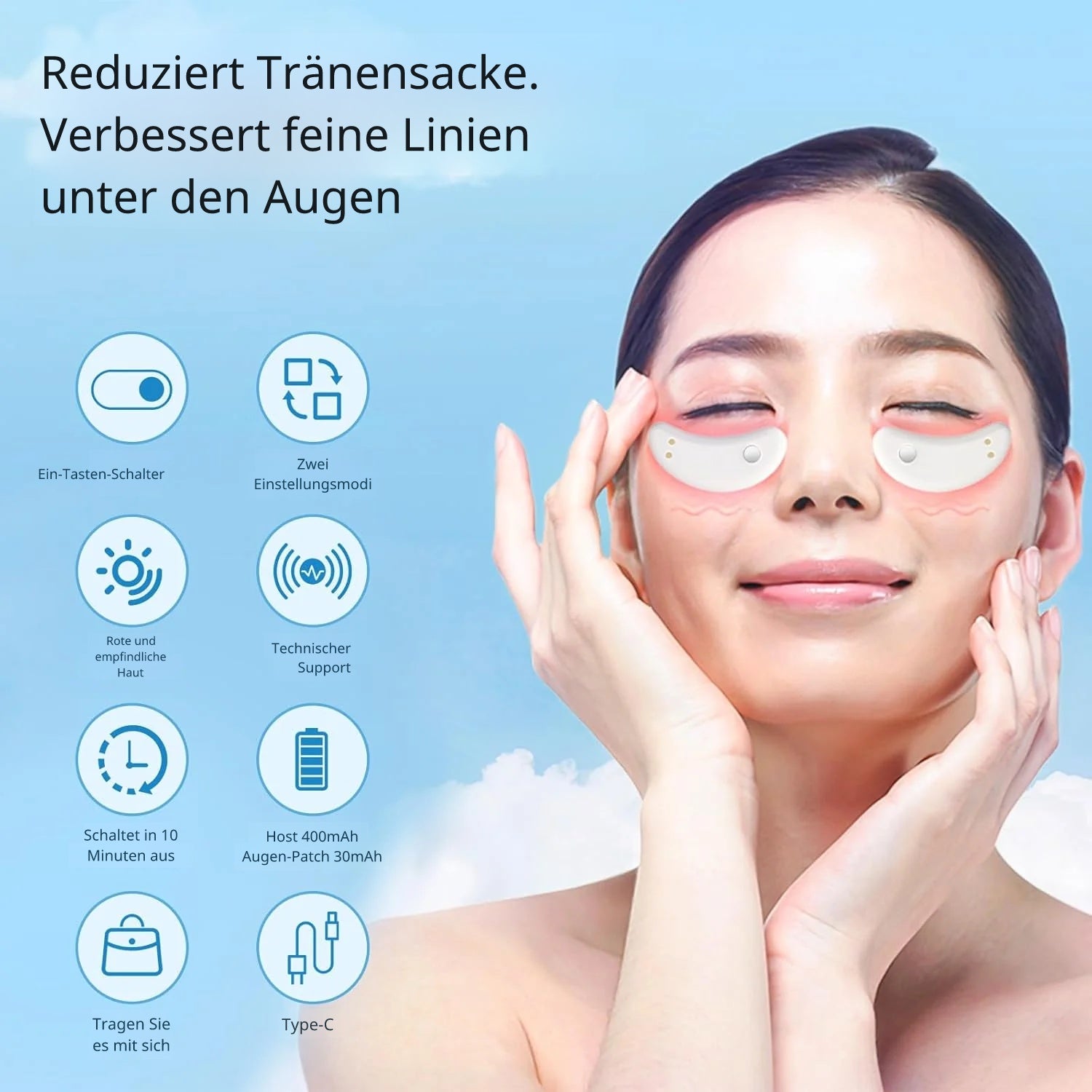 Effektives Gerät gegen dunkle Ringe und Schwellungen mit rotem Licht