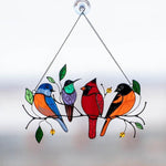Bunte Glasfensterhänger mit Vogelmotiv