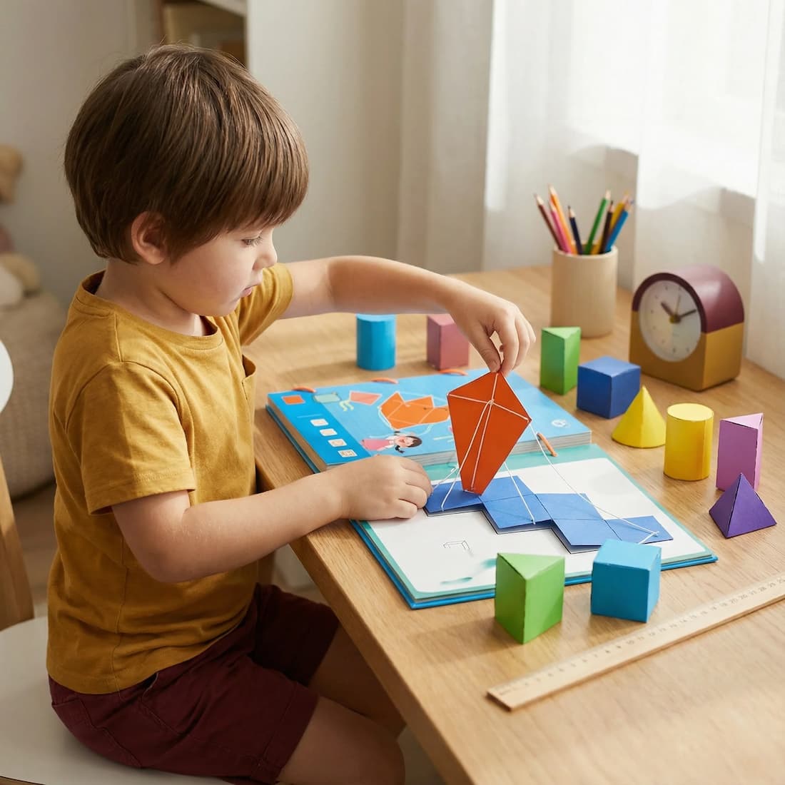 Interaktives 3D Geometrie-Lernbuch für Kinder mit beweglichen Formen