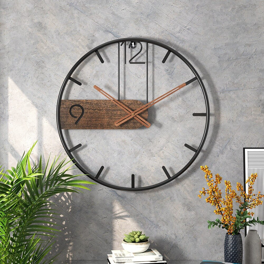 Elegante Wand-Uhr aus Stahl und Nussbaum – Geräuschloses Design für Zuhause und Büro