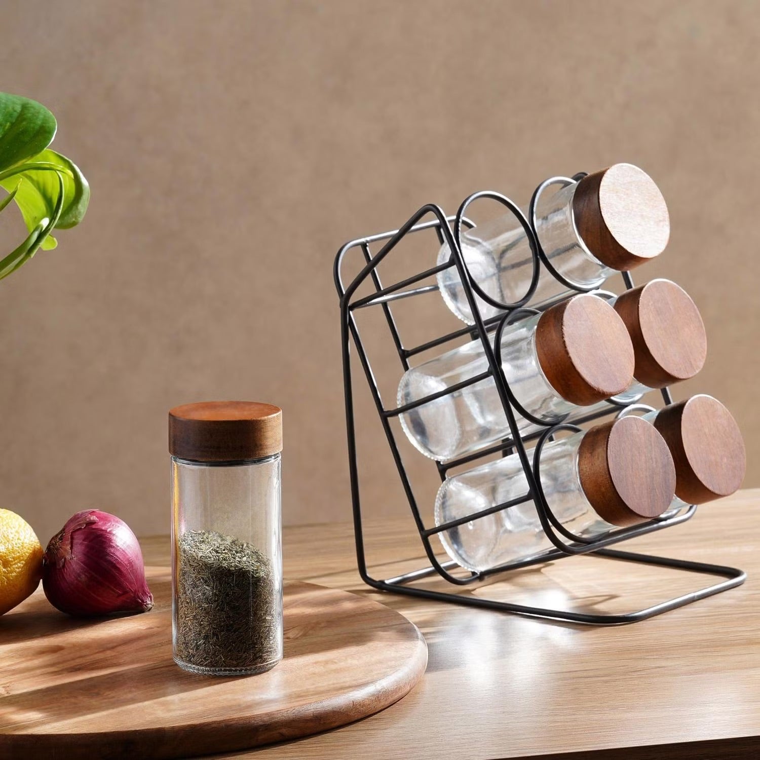Elegantes 6-teiliges Gewürzglas-Set mit schrägem Ständer