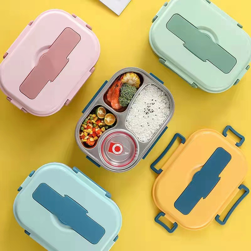 Edelstahl-Lunchbox mit 3 oder 4 Fächern für frische Mahlzeiten